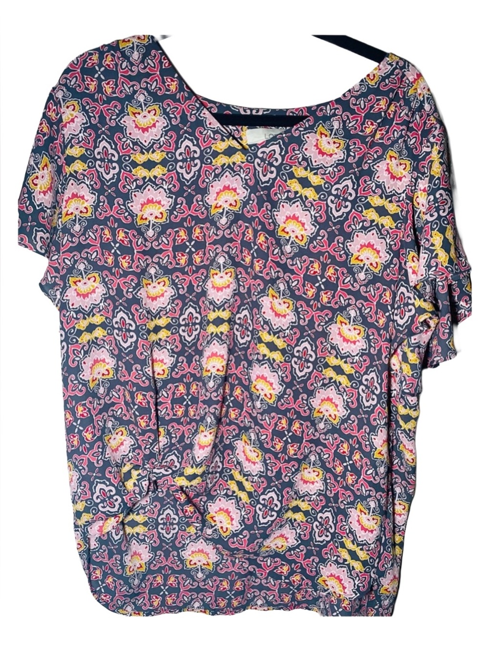LOFT Women's Colorful Floral Flutter Sleeve V-Neck Shirt Top Blouse, XL